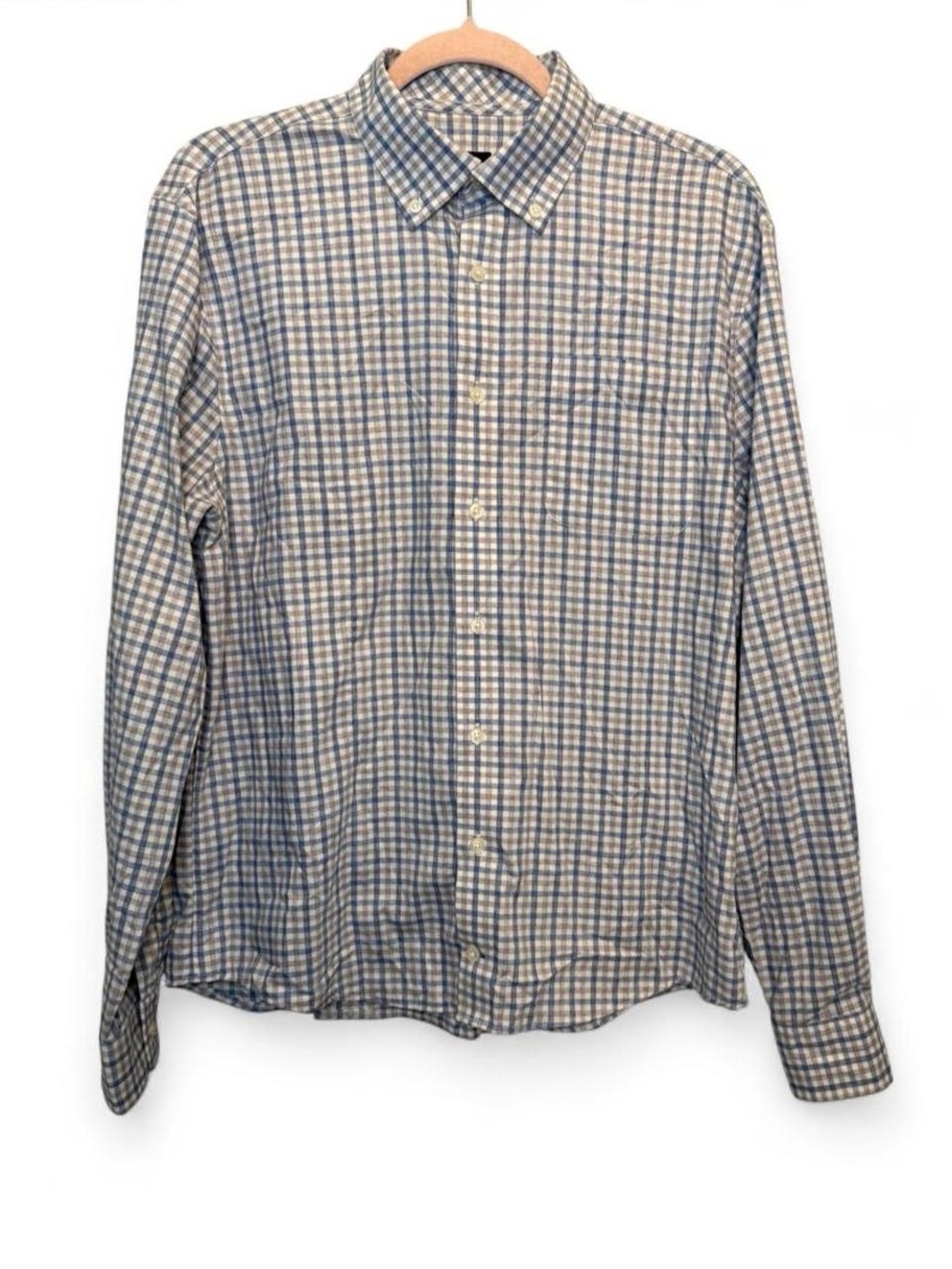 johnnie-O Performance Plaid Long Sleeve Button Down Shirt Blue Gray Medium